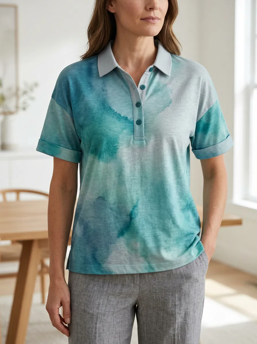 Women's Artful Watercolor Abstract Polo Shirt