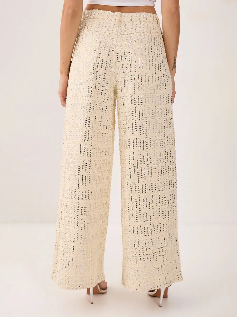 Women's Oversized Sequin Wide-Leg Pants