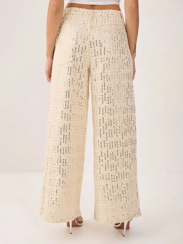 Women's Oversized Sequin Wide-Leg Pants