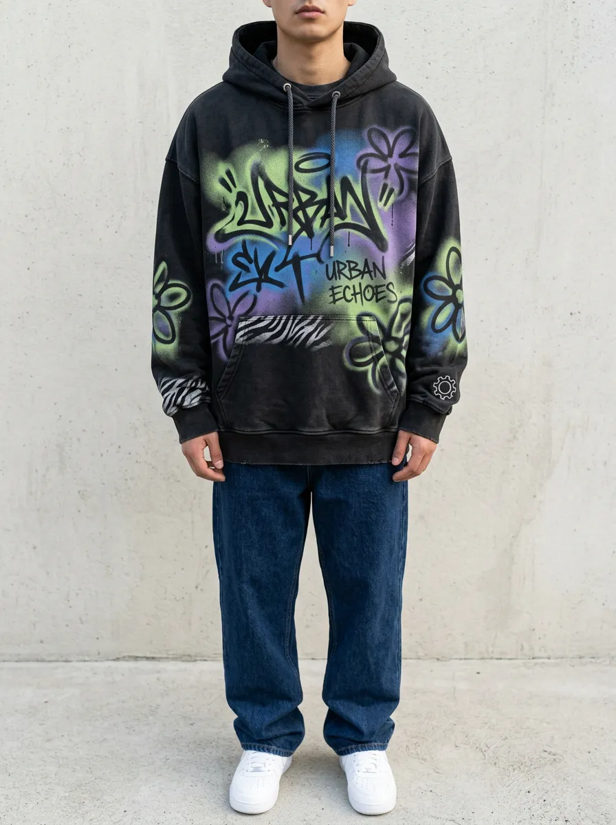 Unisex Urban Echoes Graffiti Floral Graphic Hoodie