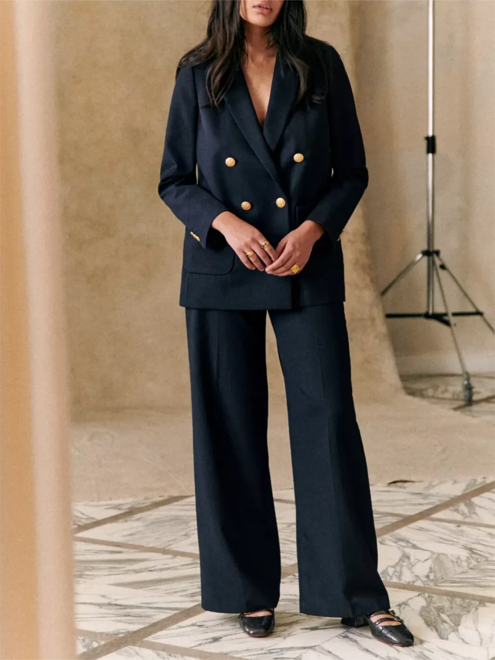 Navy Double - Breasted Blazer