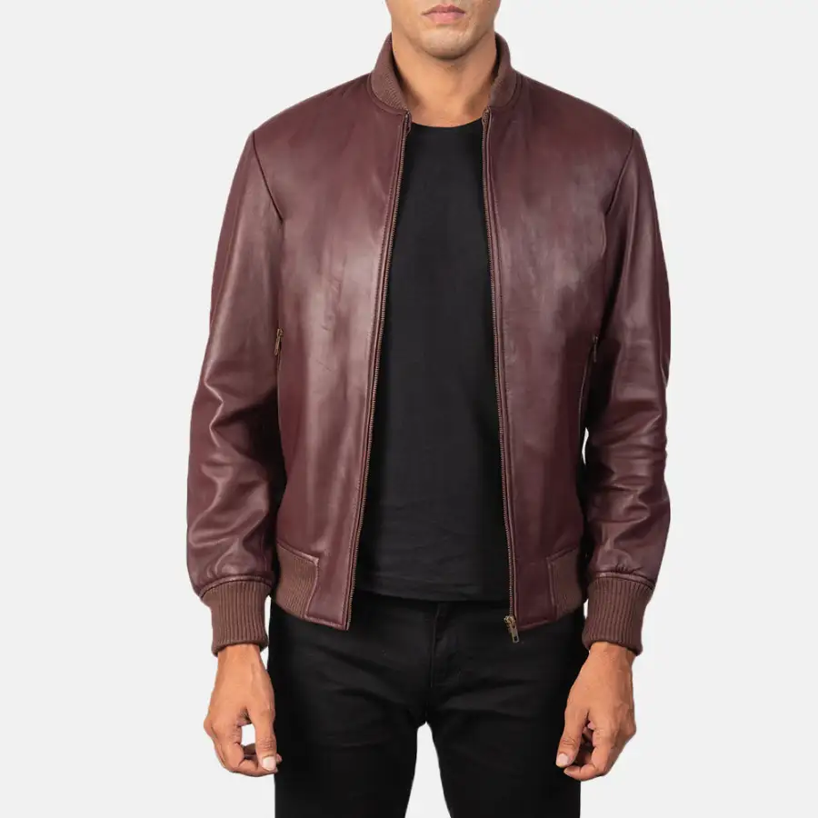 Men's Classic Panel Detail Bomber Leather Jacket