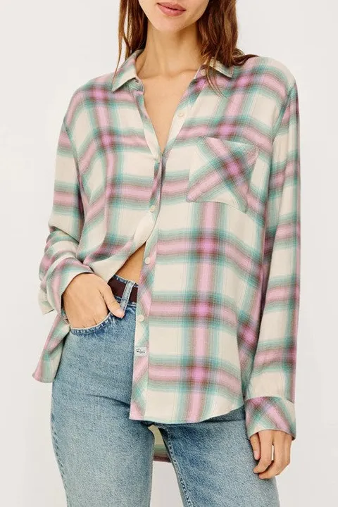 Pink and Green Plaid Button-Down Shirt