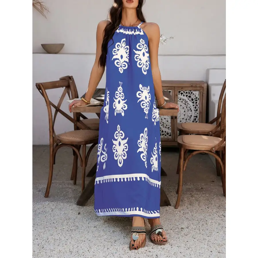 Grecian Neck Printed Maxi Dress