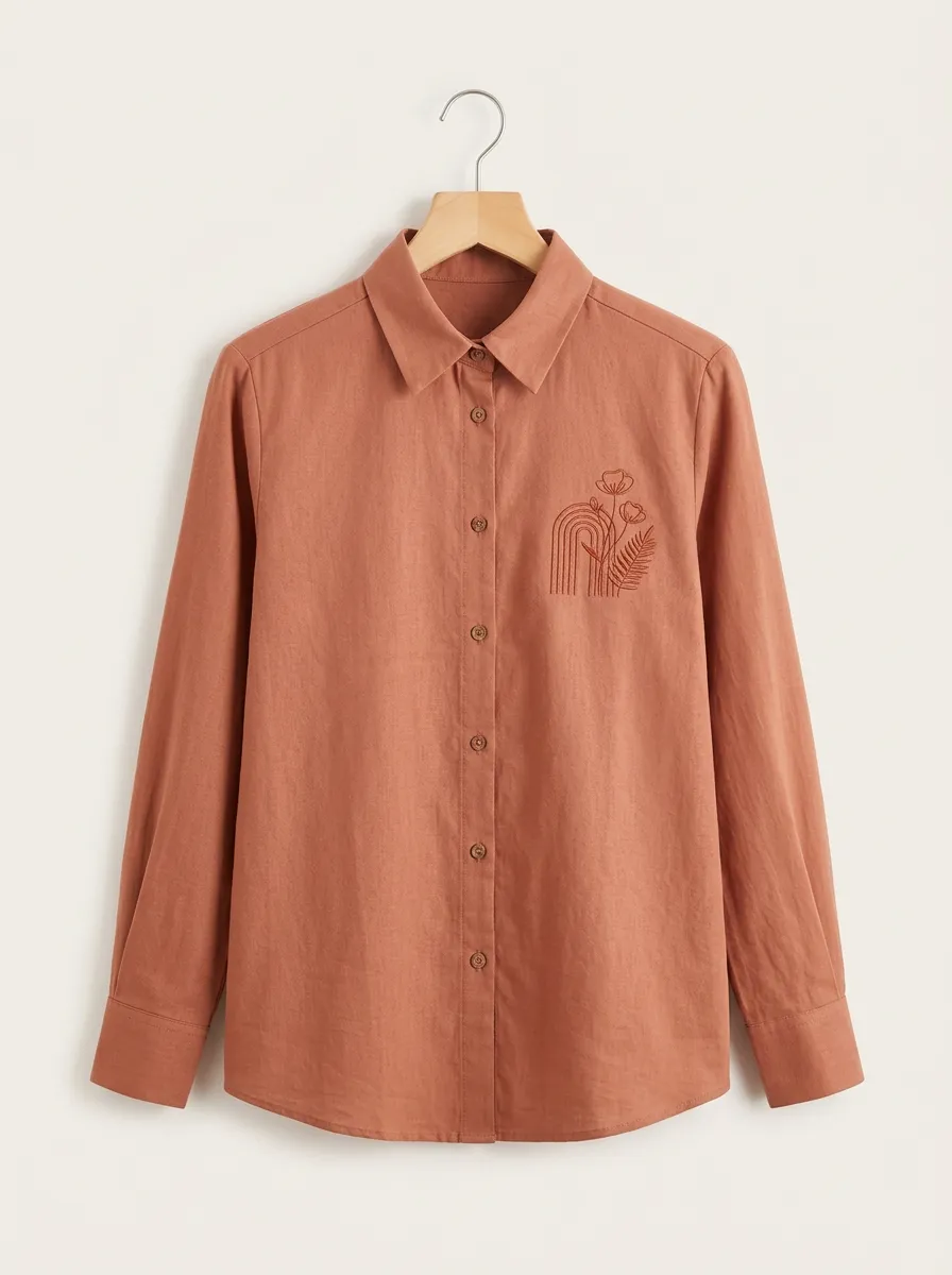 Women's Button-Front Embroidery-Detail Shirt