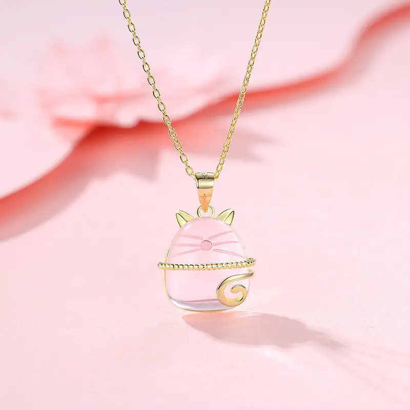 Quartz Cat Pendant Necklace
