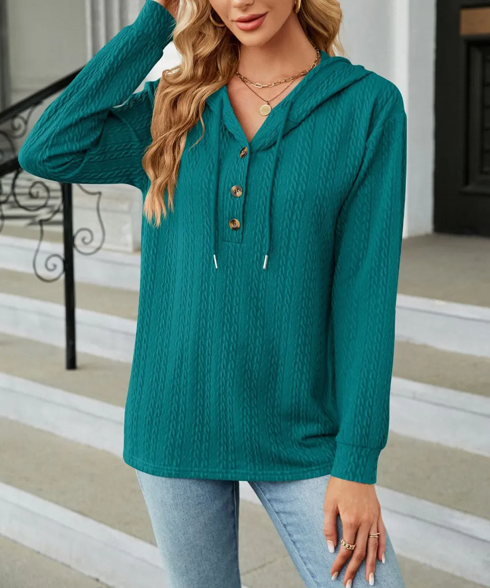Drawstring Long-Sleeve Knit Hoodie
