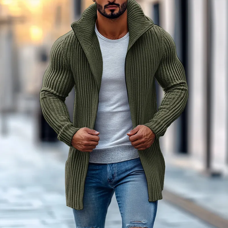 Ribbed Button Band Collar Cardigan