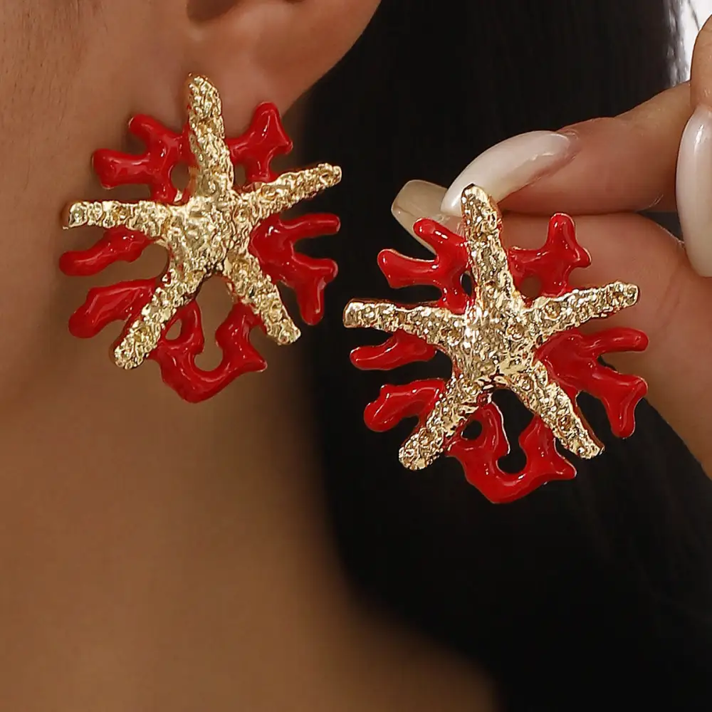 Glossy Starfish Coral Earrings
