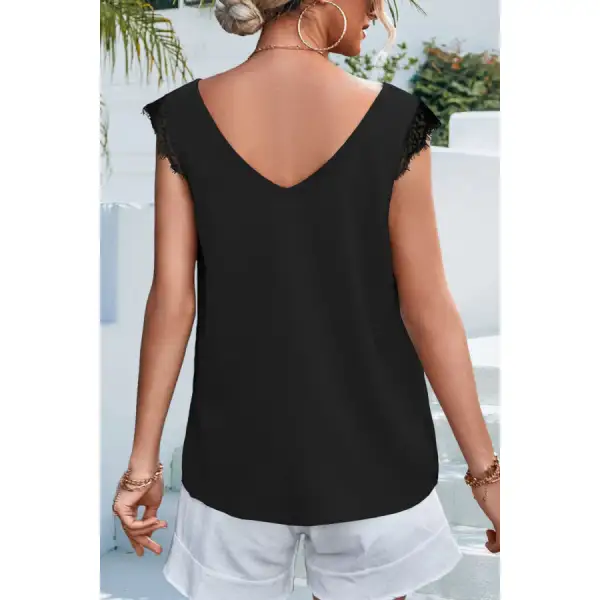 Lace Detail Eyelash Trim V Neck Tank