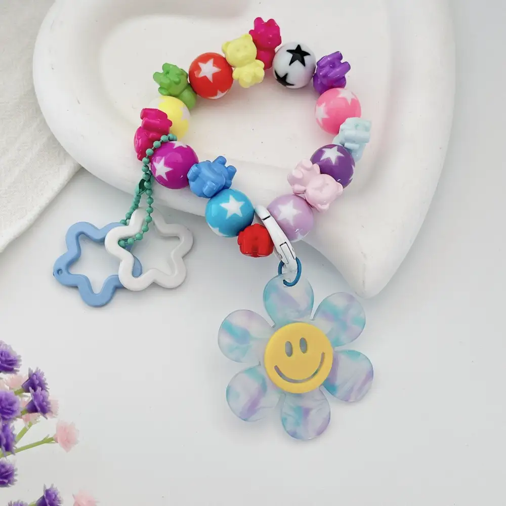 Sunflower Bead Bracelet Rainbow Car Keychain Bag Charm