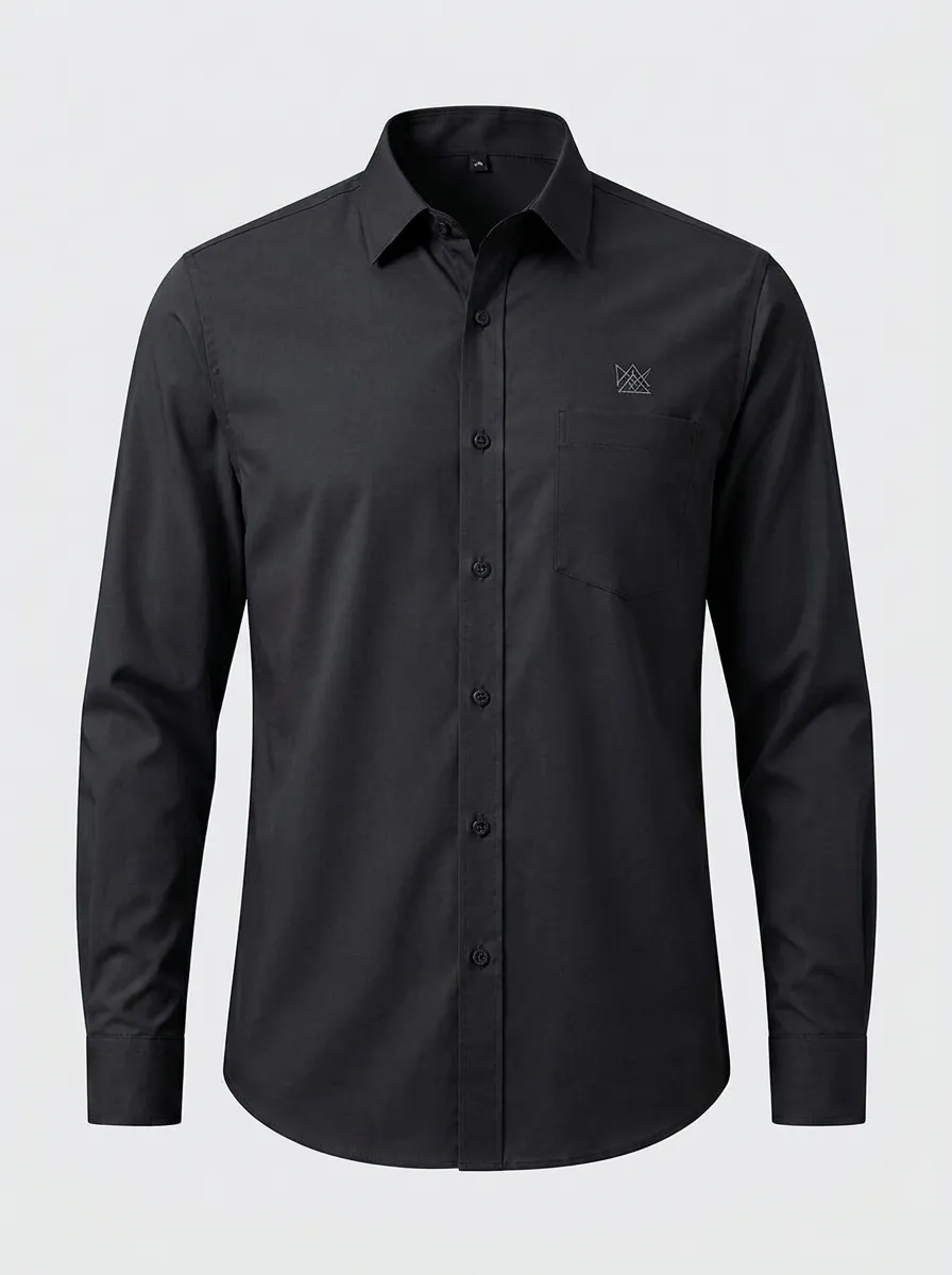 Men's Non-Iron Cotton Geometric Logo Printed Long Sleeve Shirt