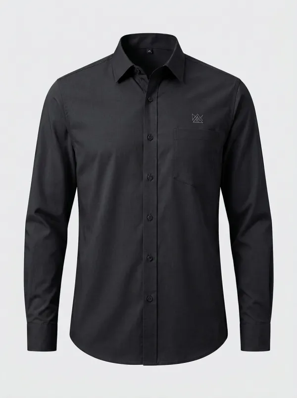Men's Non-Iron Cotton Geometric Logo Printed Long Sleeve Shirt