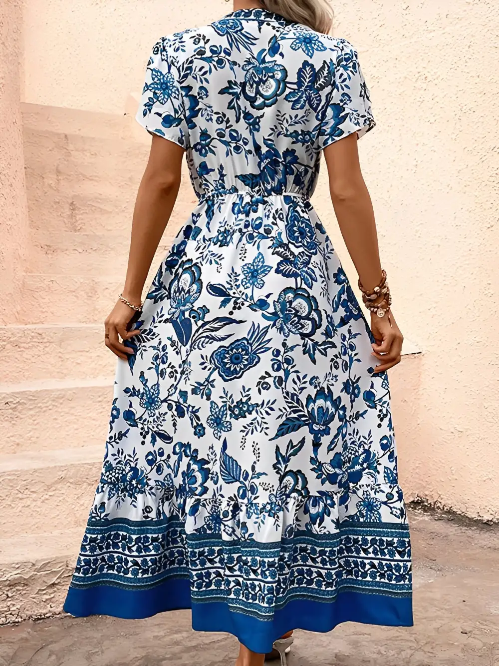 Floral Boho Short-Sleeve A-Line Maxi Dress