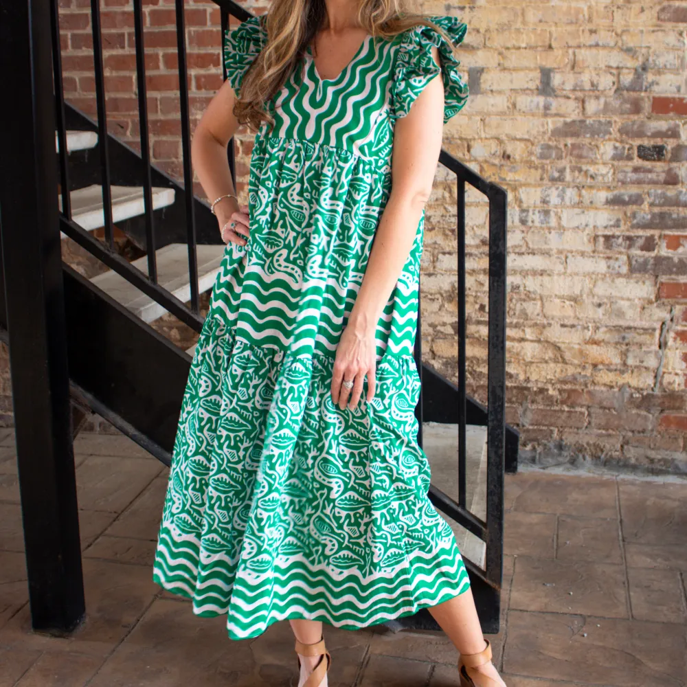 Classic Tiered Ruffle Detail V-Neck Dress