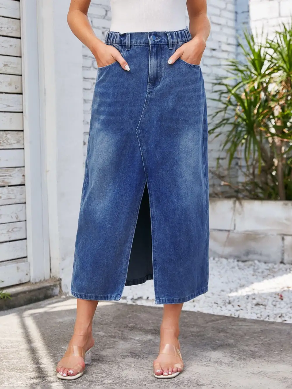 Balanced Denim Pocket Detail Skirt