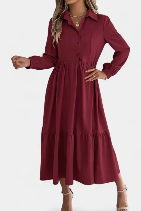 Shirt-Style Long-Sleeve Maxi Dress