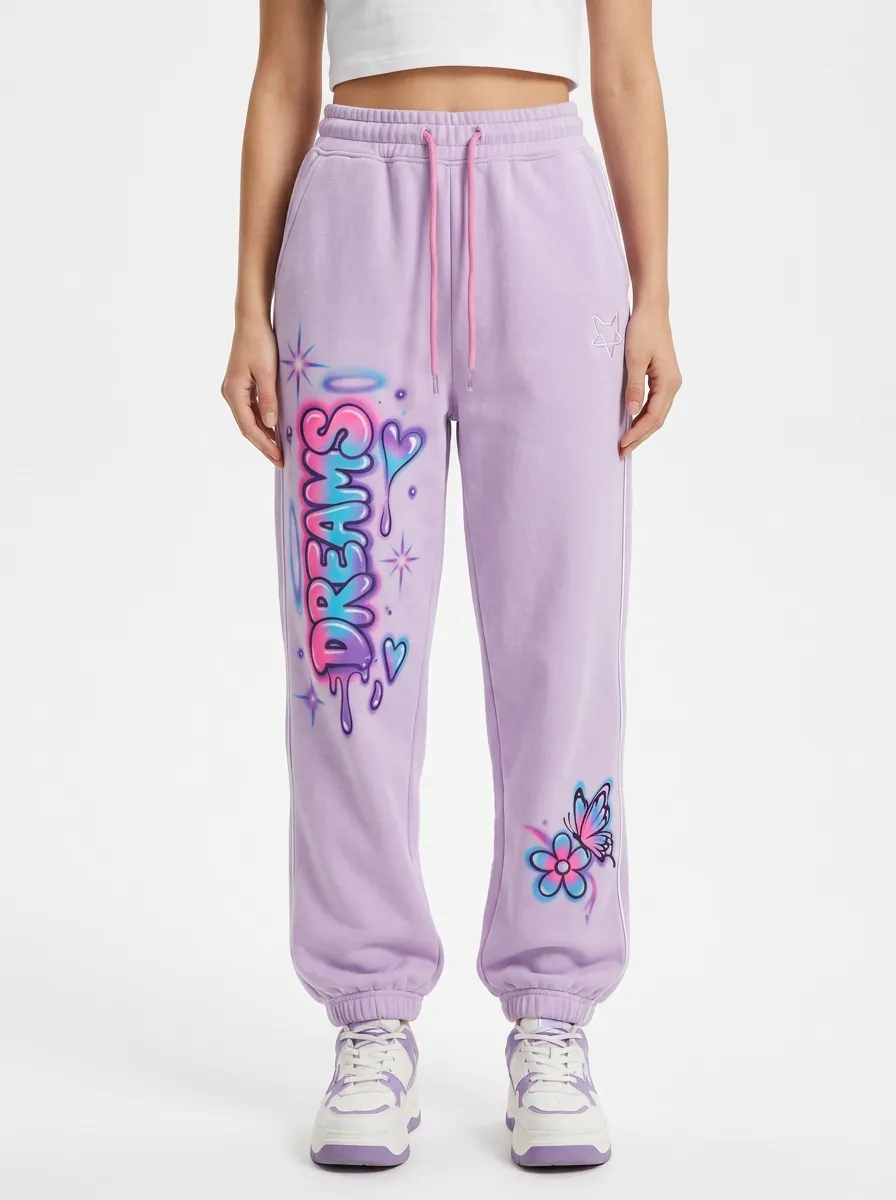 Women's Streetwear Dreams Butterfly Flower Airbrush Printed Sweatpants
