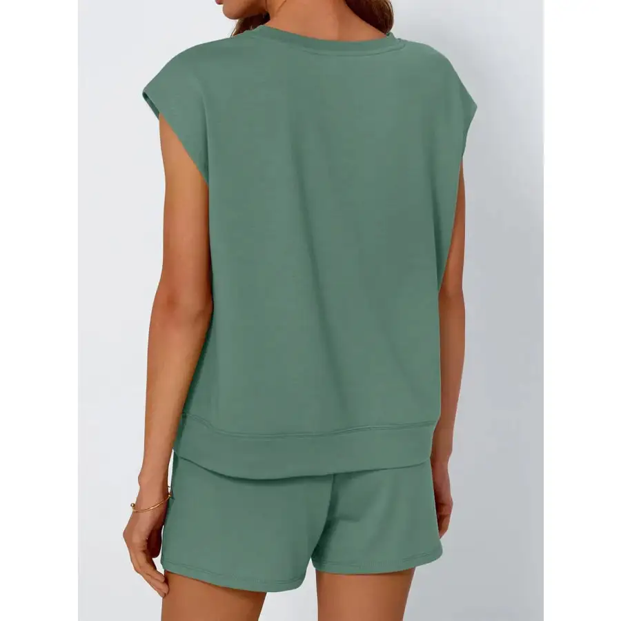 Relaxed Round Neck Cap Sleeve Top and Shorts Set