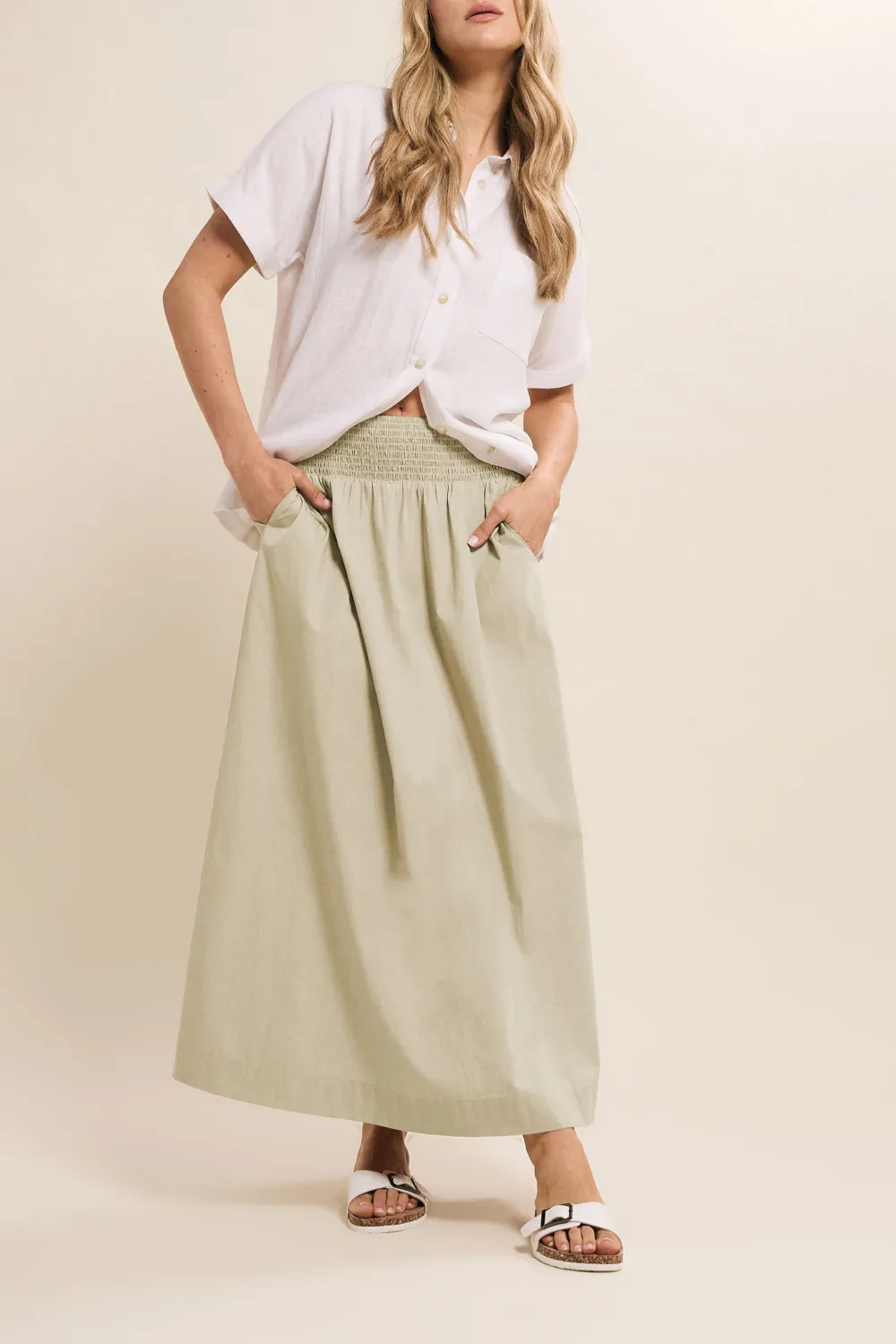 Pocketed Elastic Waistc Maxi Skirt