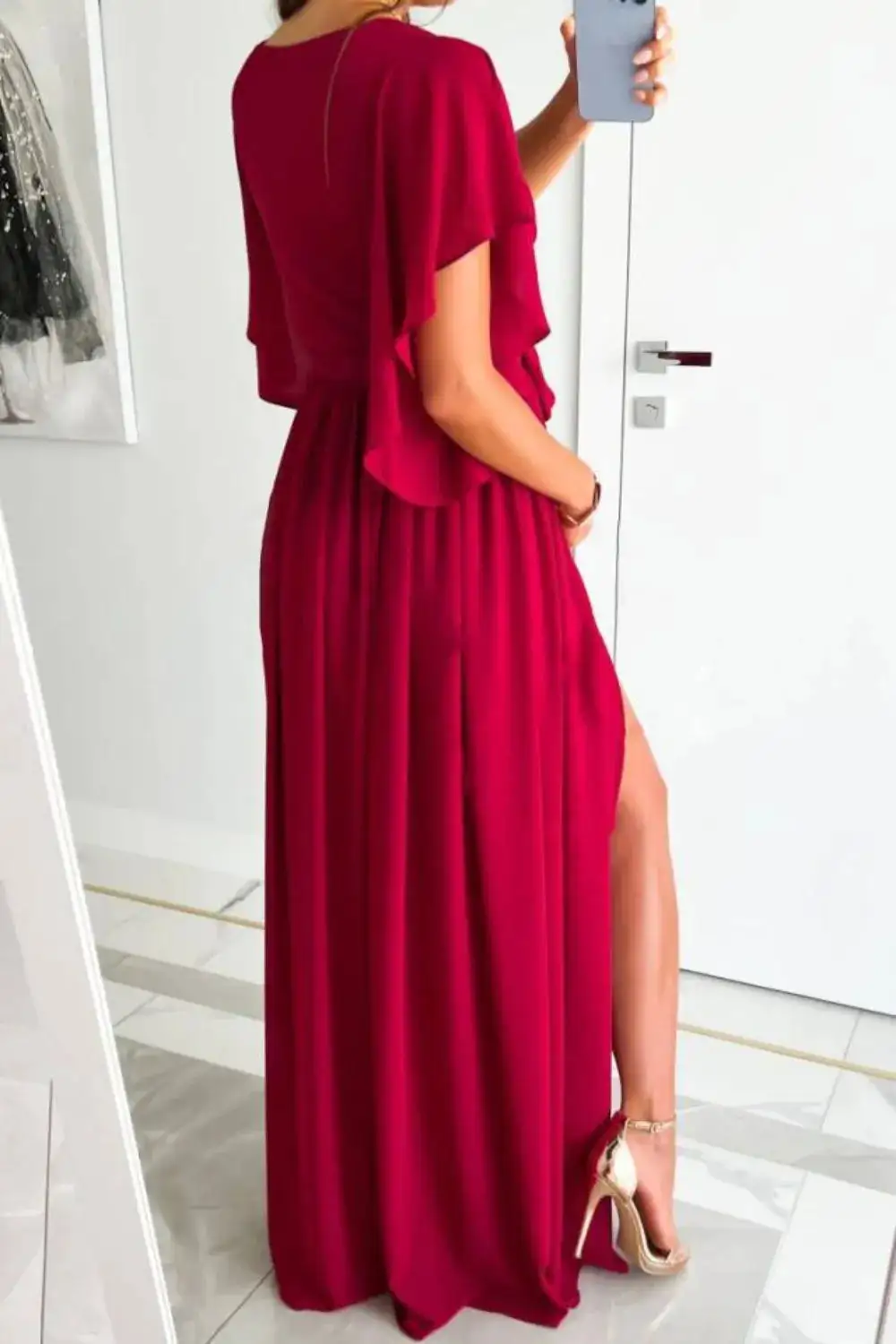 Relaxed Surplice Neck Flutter Sleeve Dress
