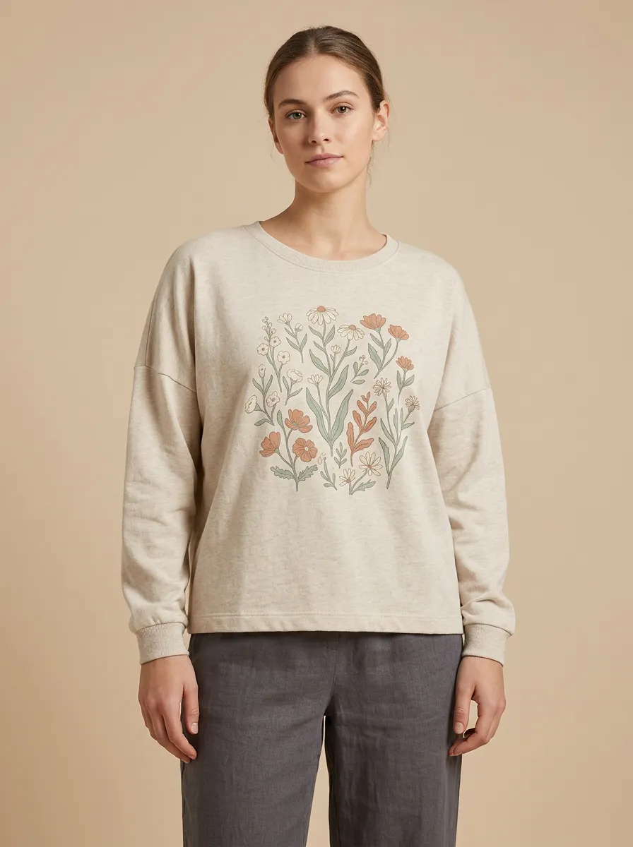 Women's Wildflower Floral Graphic Crew-Neck Sweatshirt