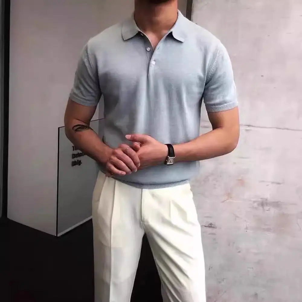 Button Placket Fine Knit Polo Shirt