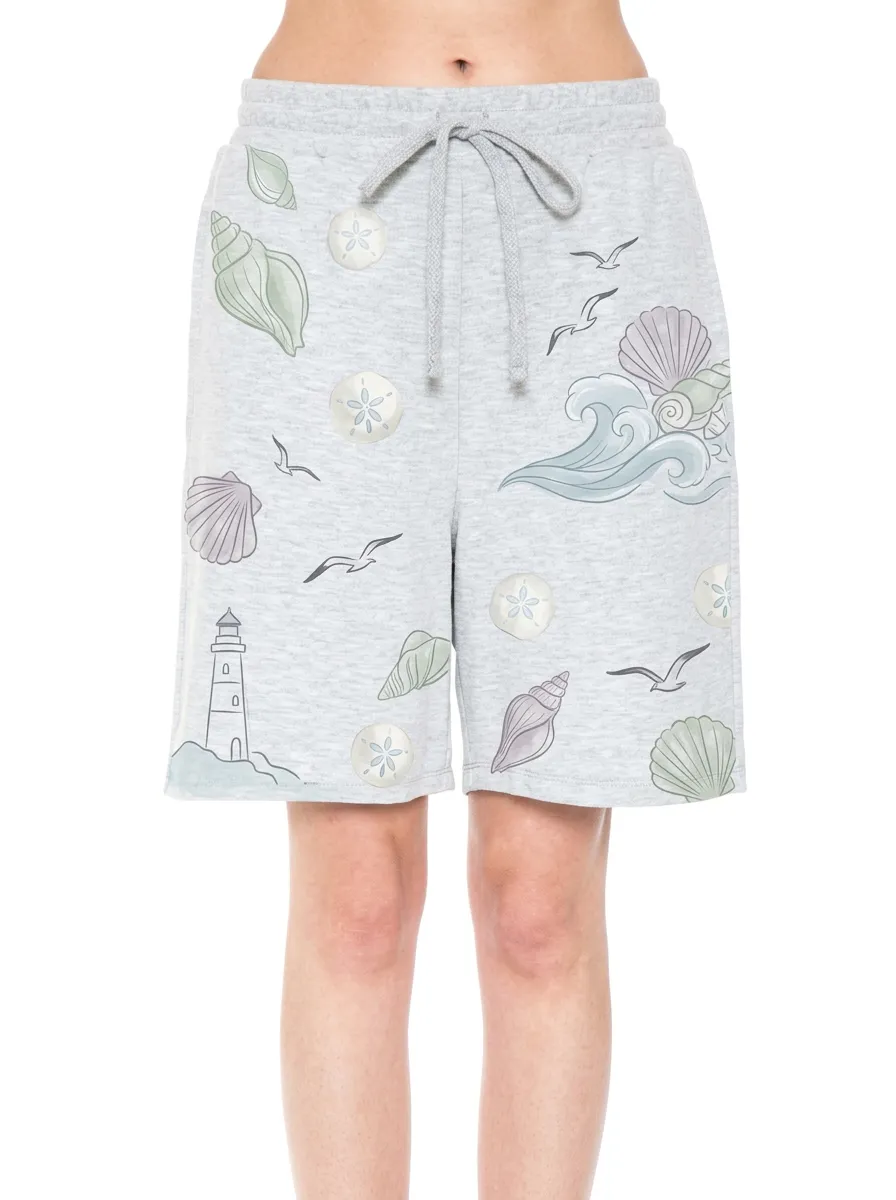 Women's Coastal Seashell Lighthouse Seagull Printed Shorts