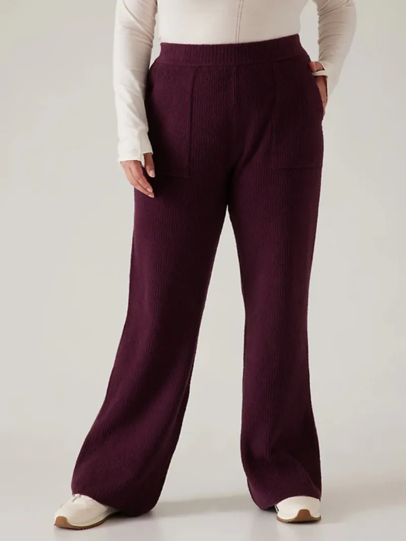 Burgundy Ribbed Pants For Cozy Casual Style