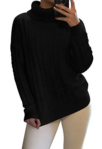 Women's Cable Knit Turtleneck Pullover Sweater