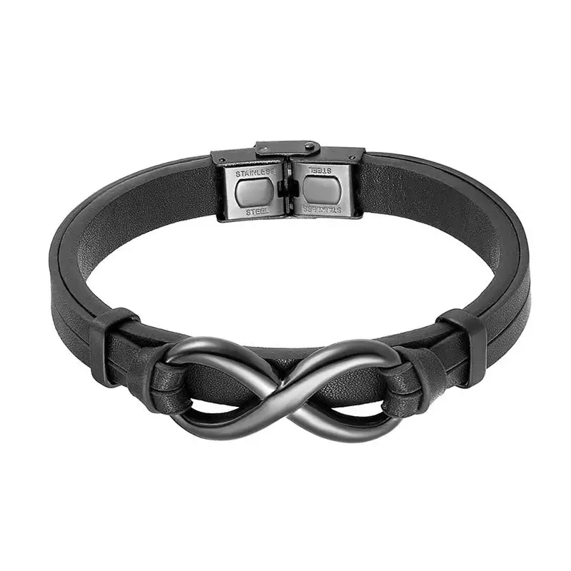 Infinitely Design Titanium Steel Single Layer Leather Bracelet