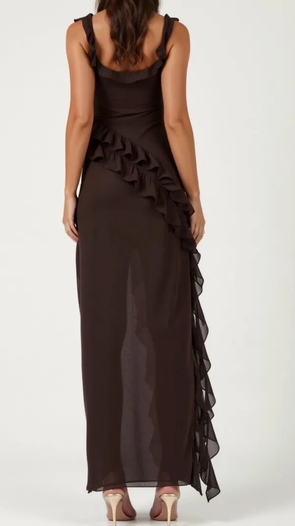 Ruffled Side Slit Maxi Dress