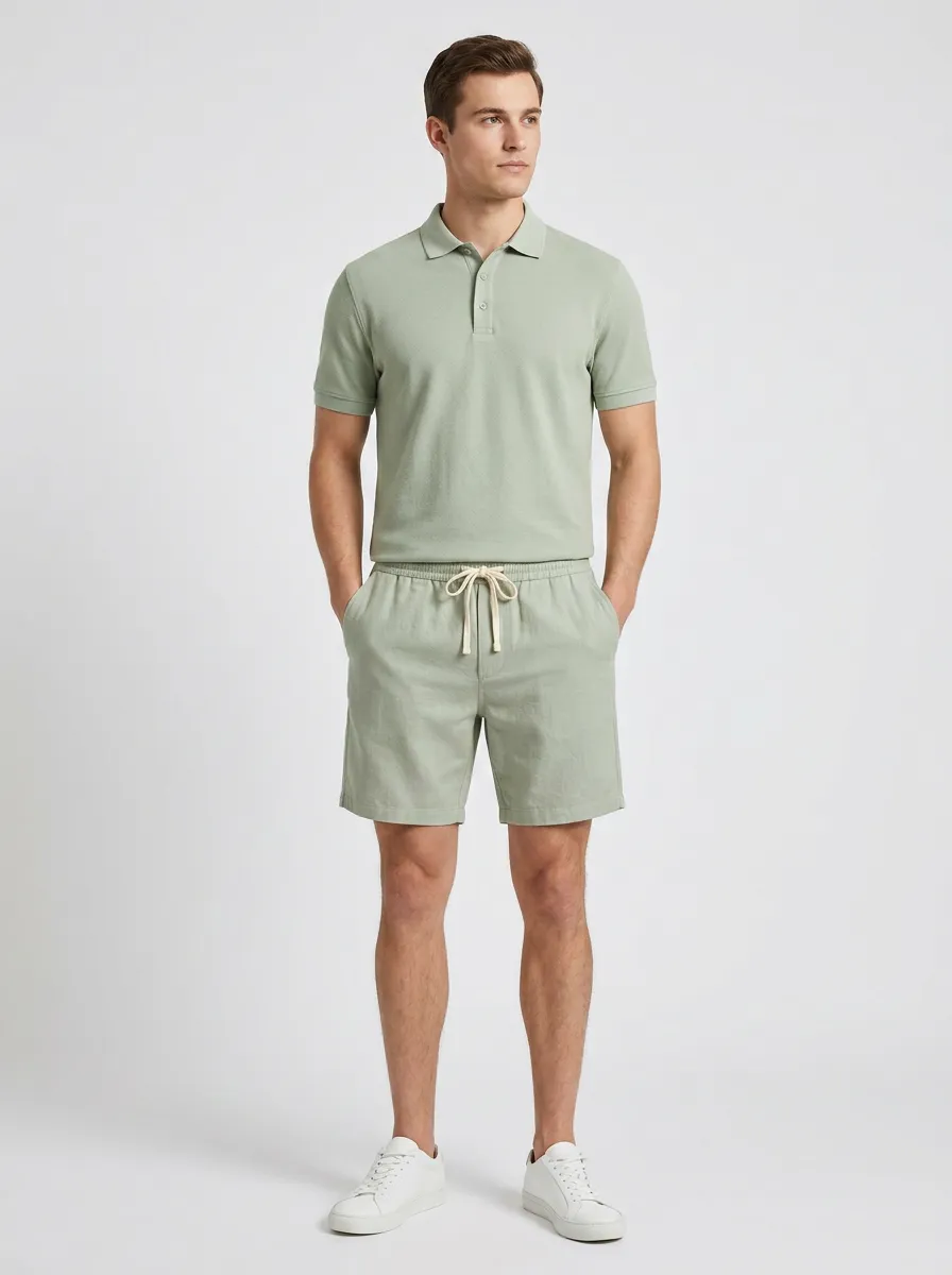 Men's Lightweight Polo Shirt And Shorts Sports Set