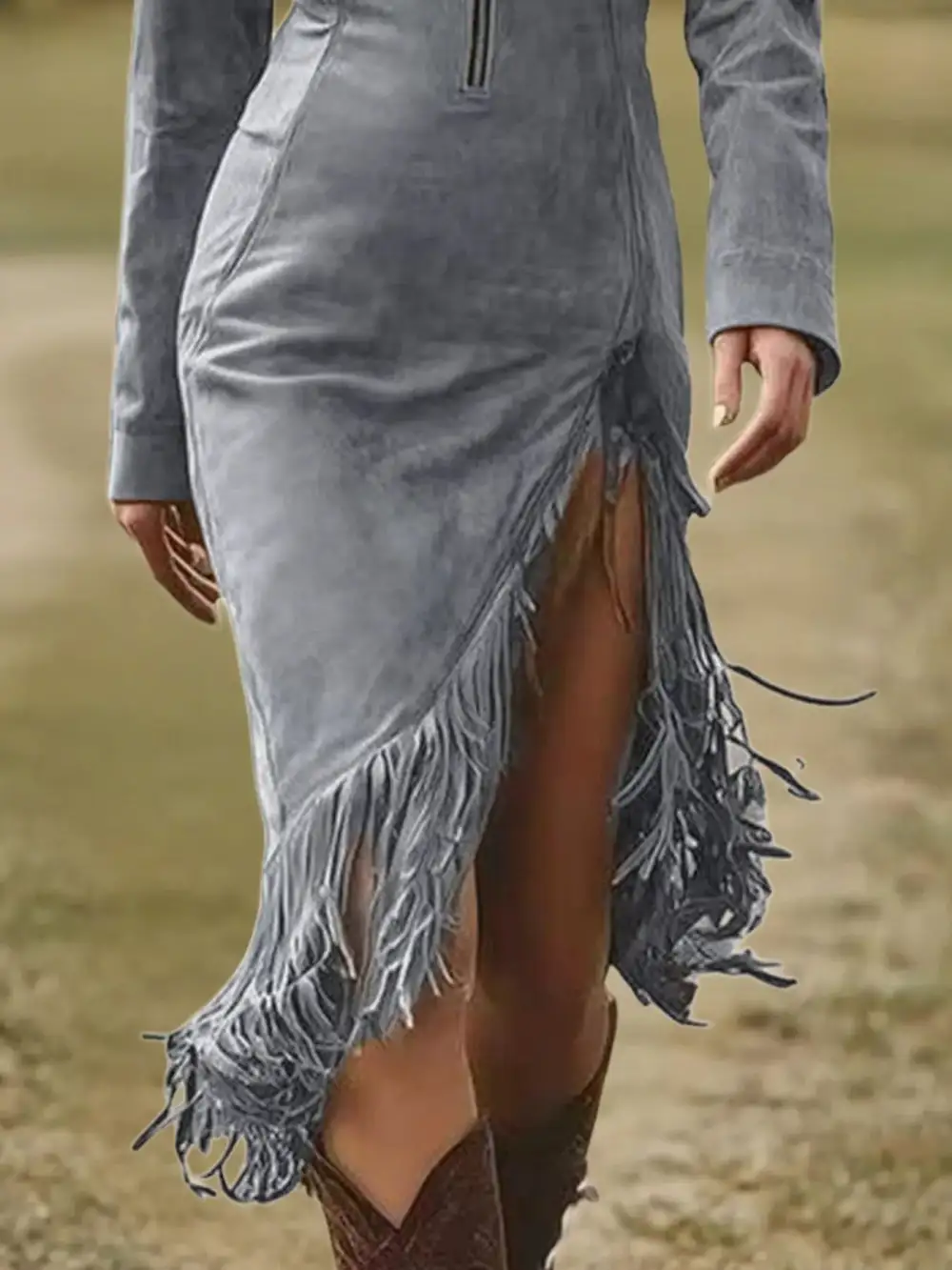 Gathered Detail Zip Front Dress