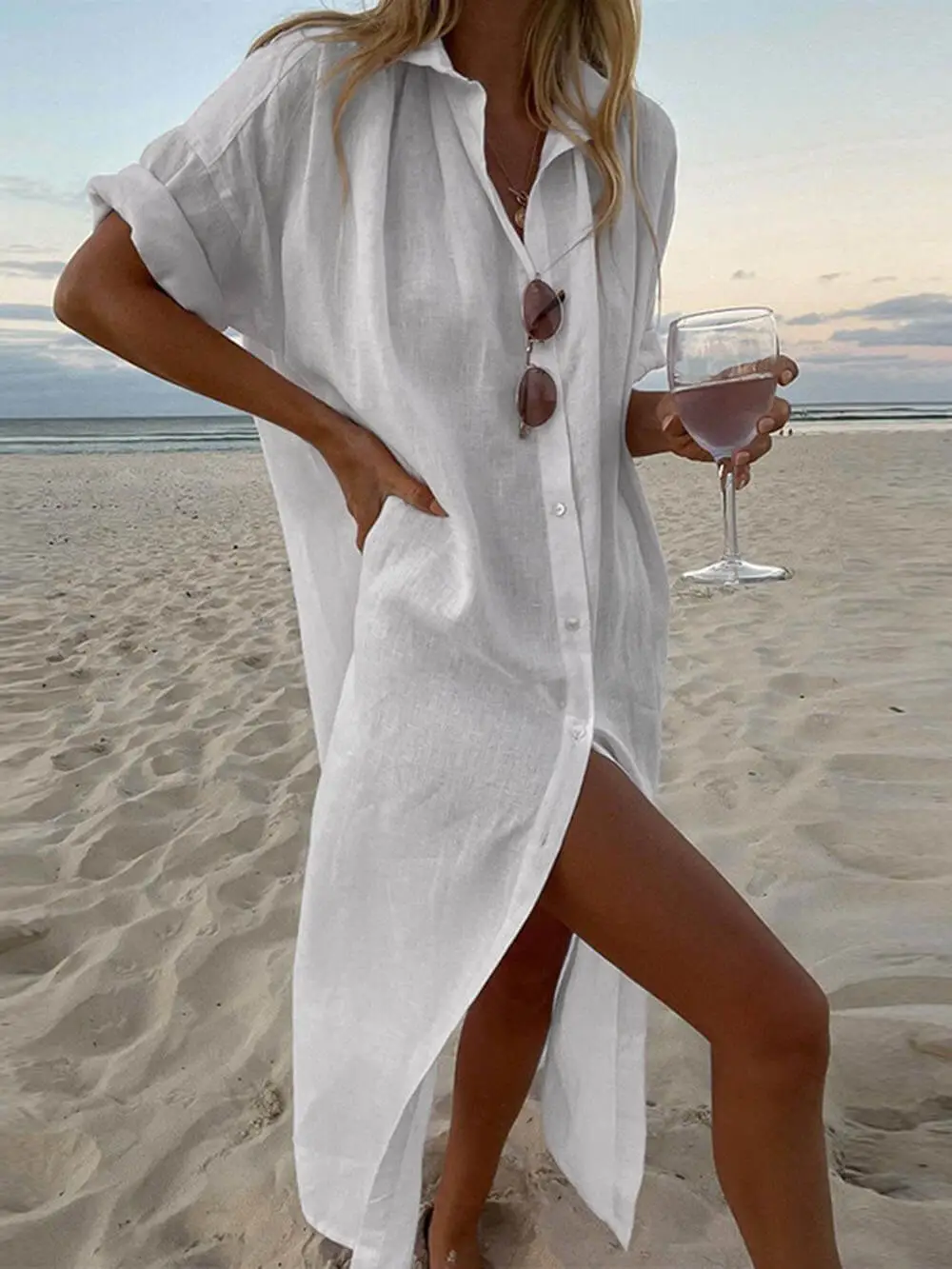 Simple Concept Shirt Maxi Dress