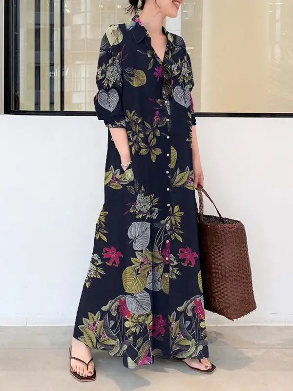 Printed Shirt Maxi Dress