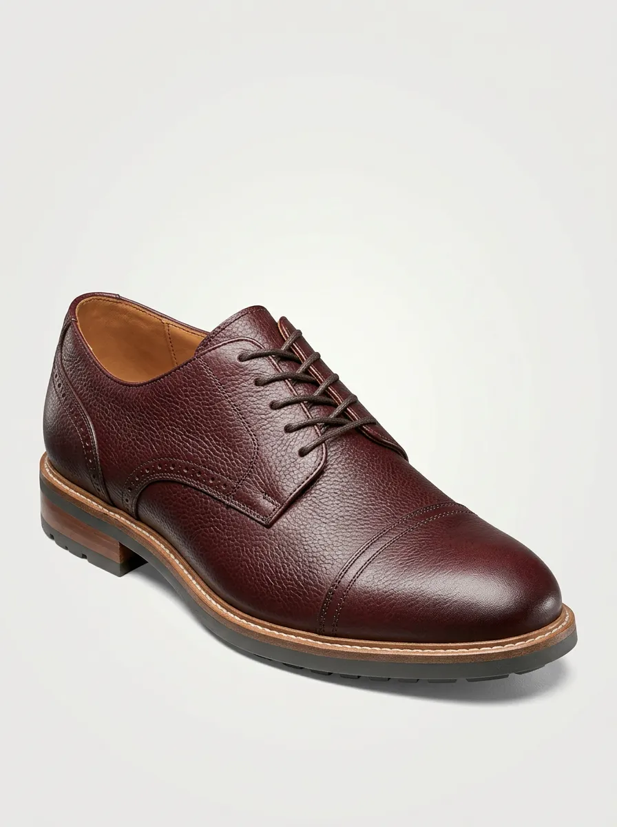 Men's Business Casual Burgundy Pebble Grain Leather Oxford Shoes