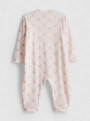 0-24mths | Bow Print Zip-Up Sleepsuit