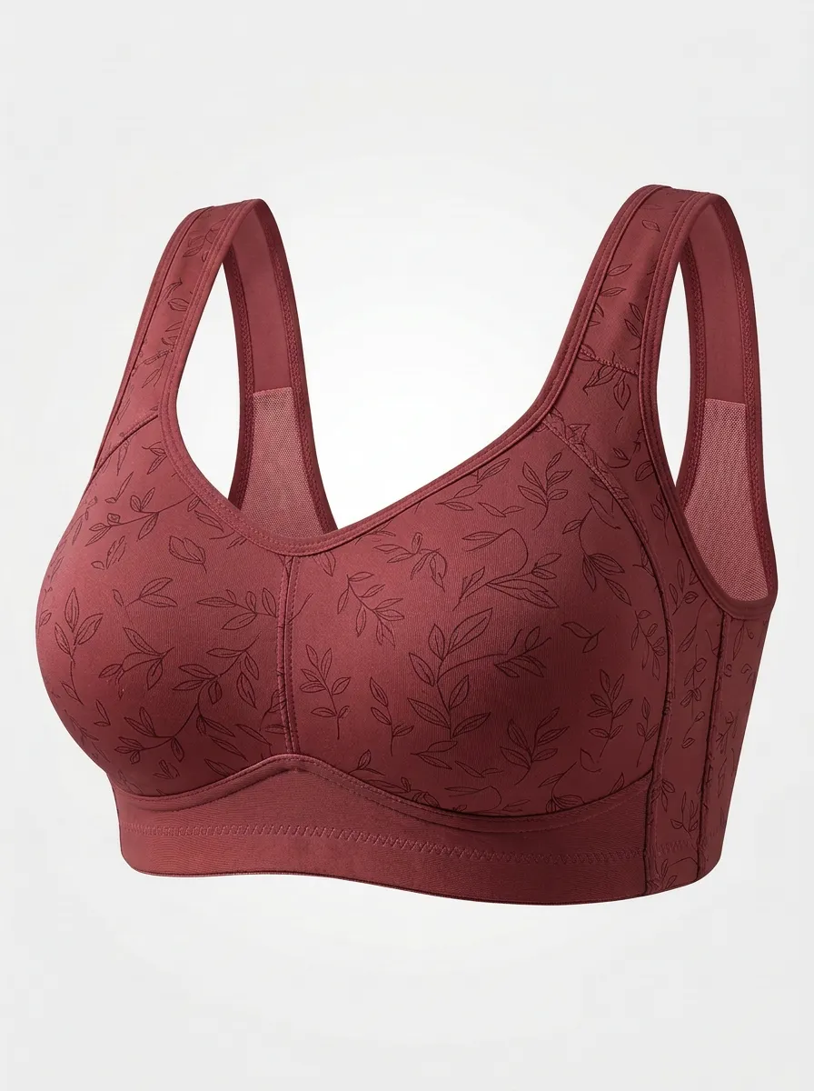 Women's Plus Size Dusty Rose Leaf Full-Coverage Wireless Bra