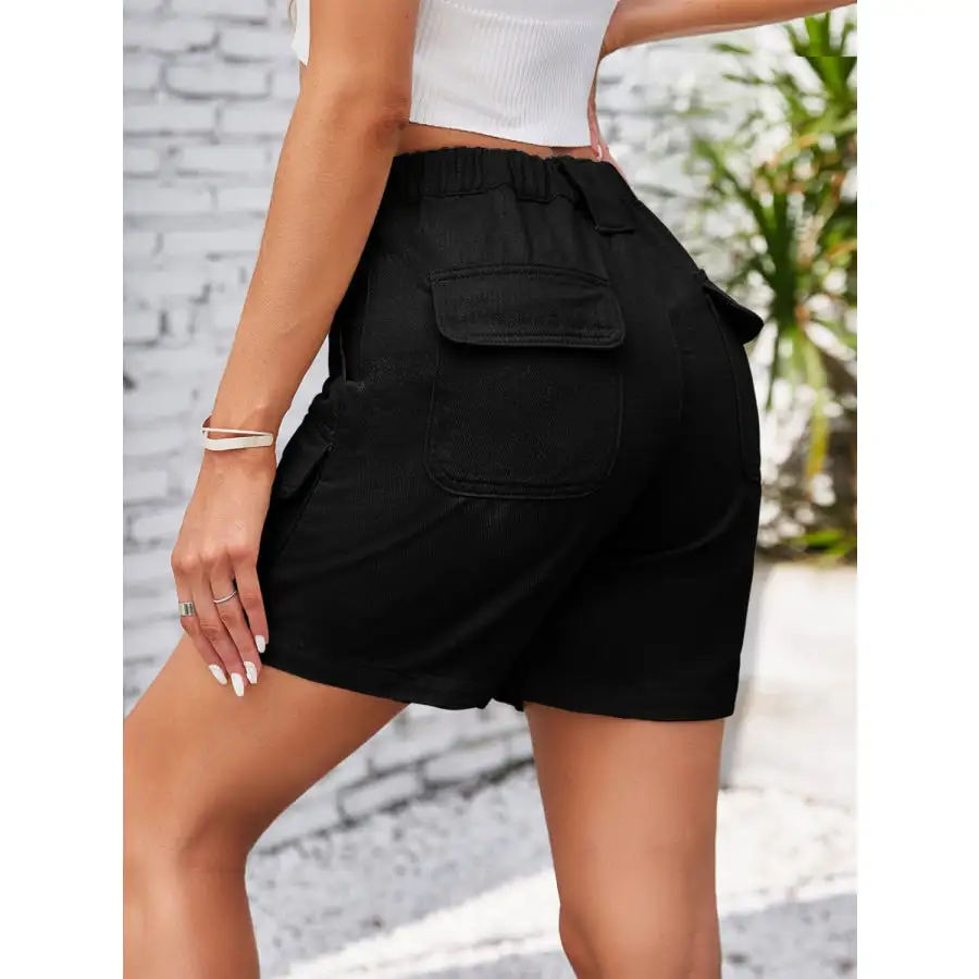 High Waist Pocketed Washed Denim Shorts