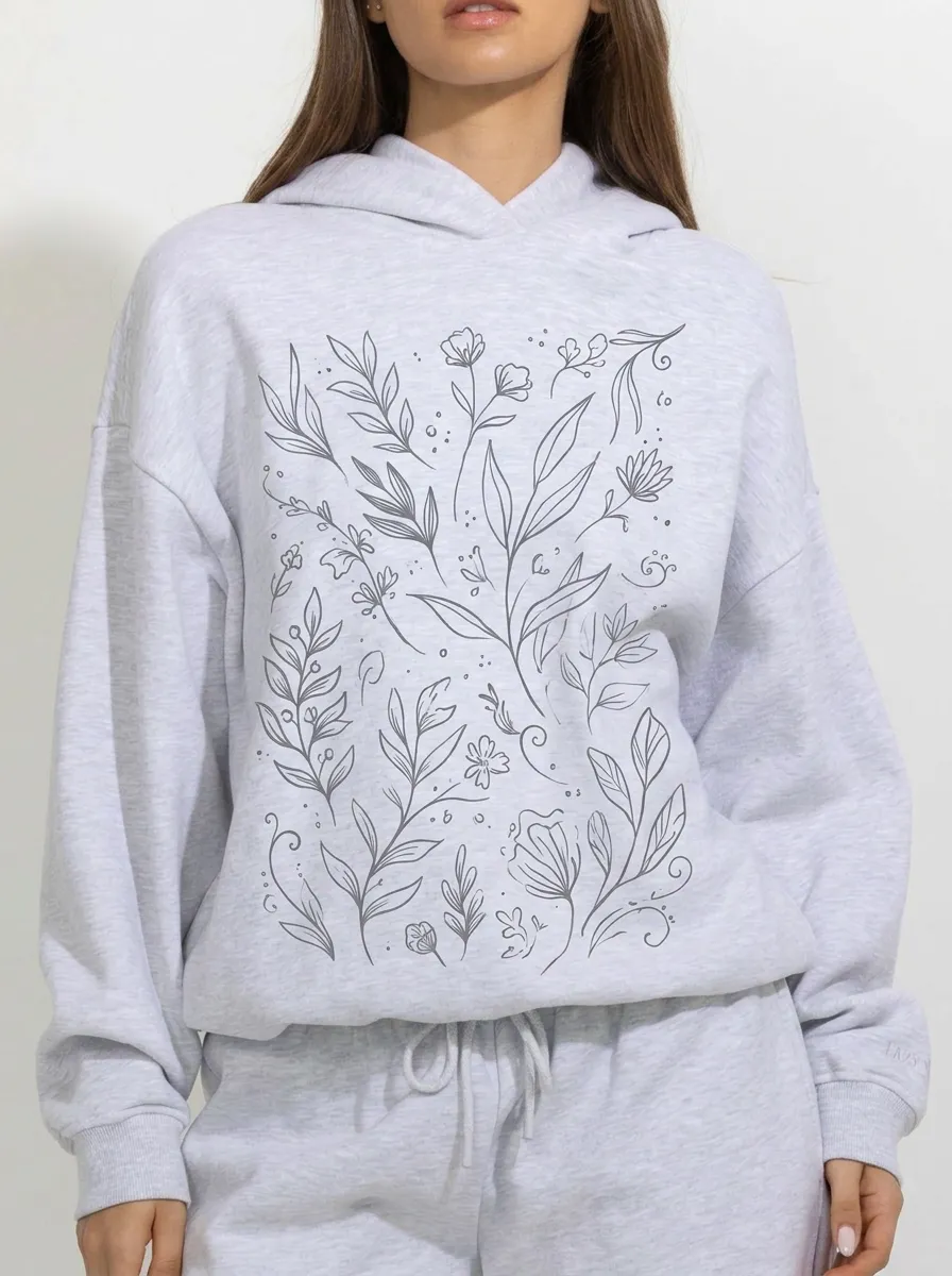Women's Botanical Nature Lover Floral Line Art Printed Hoodie