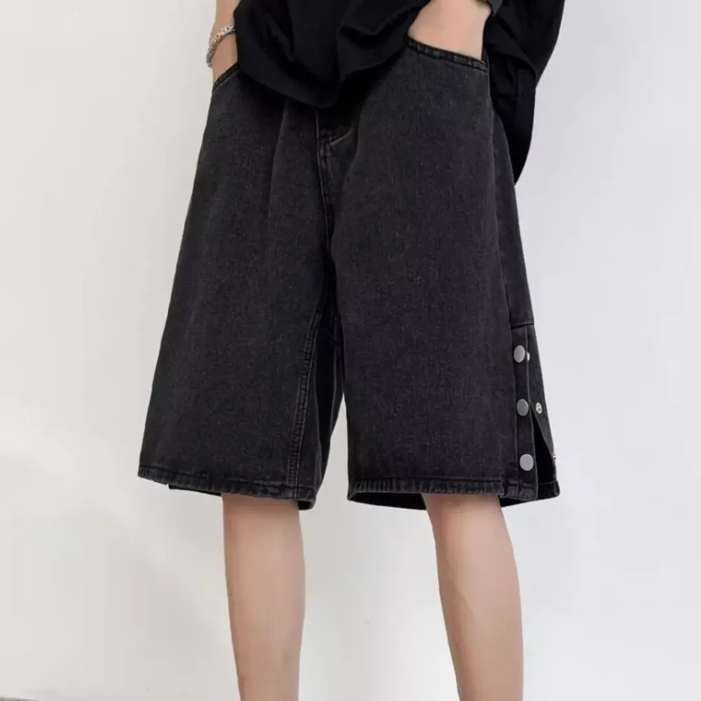 Wide Leg Vintage Inspired Washed Denim Shorts
