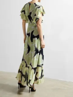 Breathable Flowing Chiffon Dress With Ruffle Sleeves