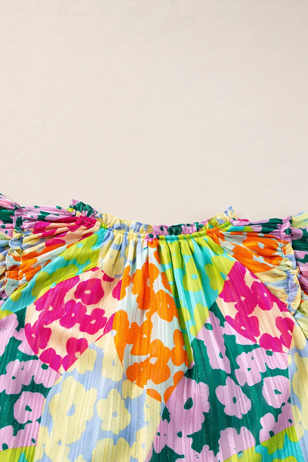 Multicolour Leopard  Sleeve V Neck Crinkled Blouse