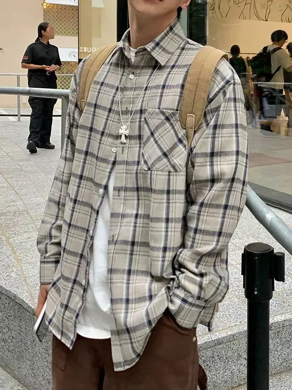 Casual Front Pocket Plaid Shirt