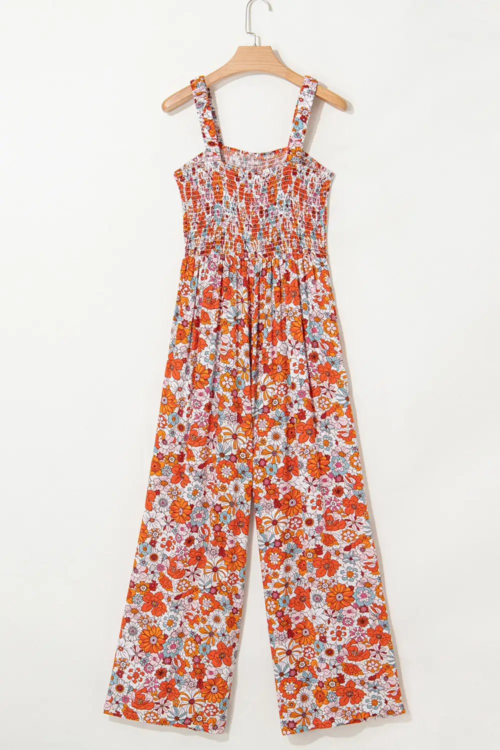 Floral Print Sleeveless Smocked Shift Jumpsuit
