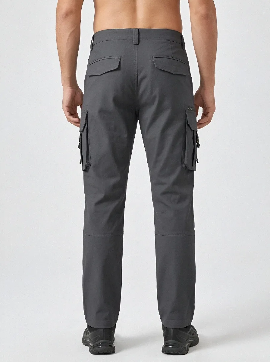 Men's Charcoal Grey Multi-Pocket Utility Cargo Pants