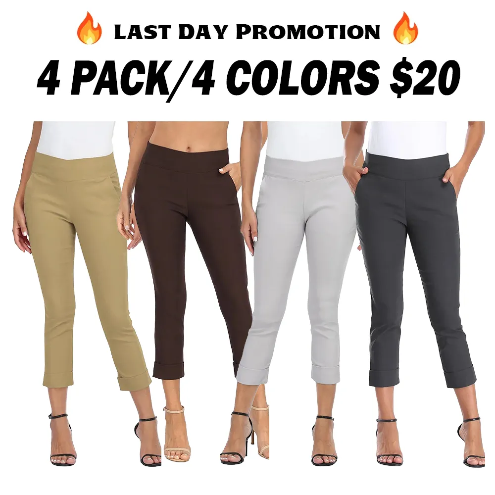 Women's Pull-On Capri Pants Stretch Straight Leg Trouser