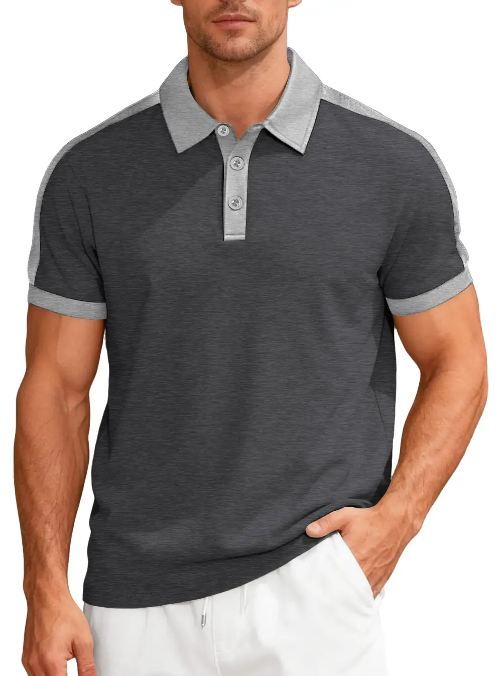 Vintage Contrast Trim Button Placket Polo Shirt