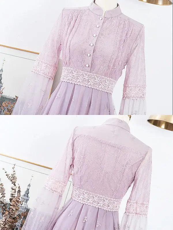 Embroidered Edwardian Puff Maxi Dress